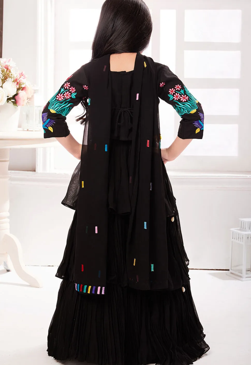 Embroidered Georgette Lehenga in Black