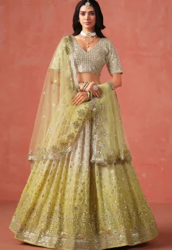 Embroidered Georgette Lehenga in Shaded Yellow