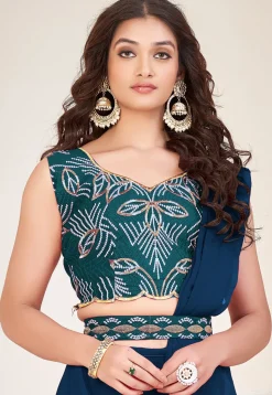 Embroidered Georgette Lehenga in Teal Blue