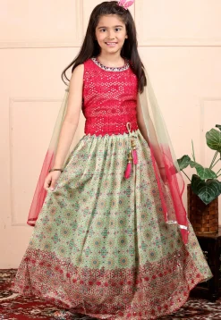 Embroidered Georgette Lehenga in Light Green