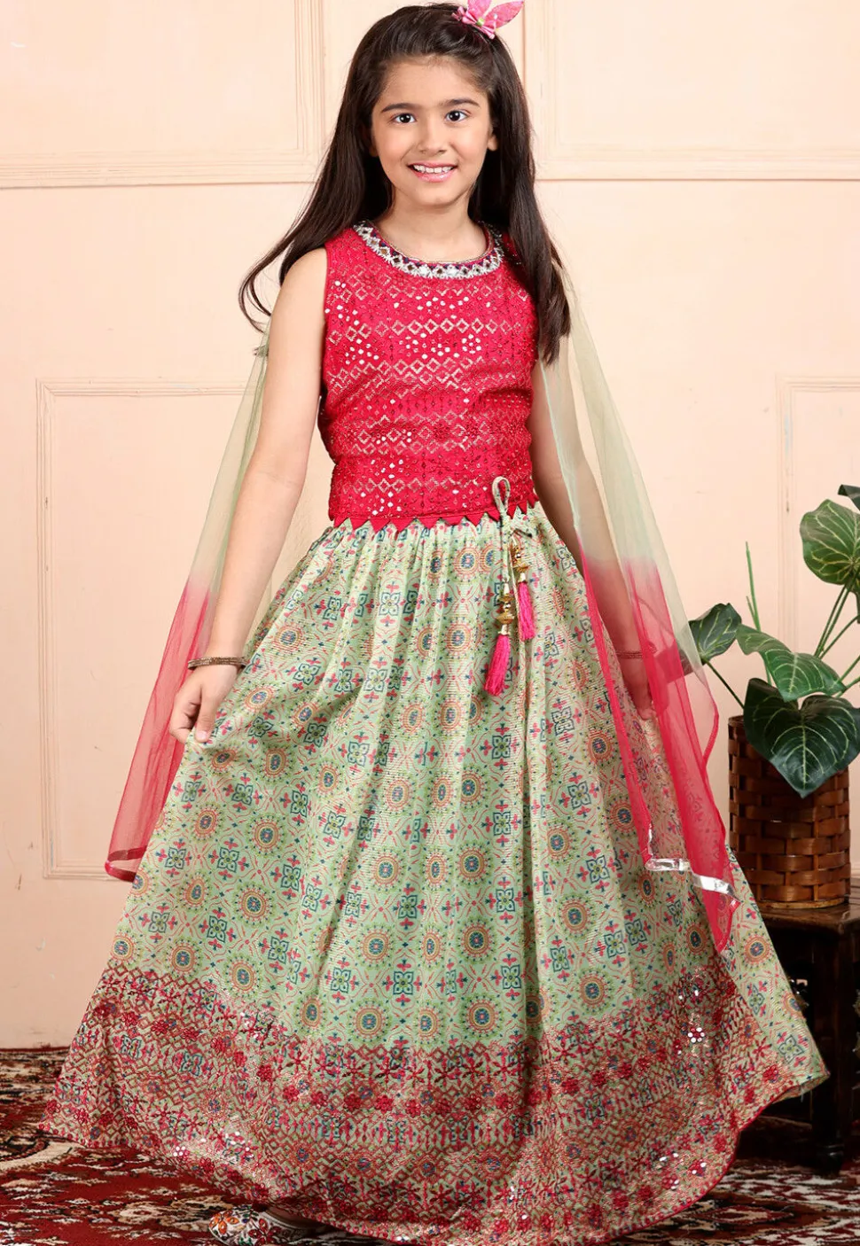 Embroidered Georgette Lehenga in Light Green