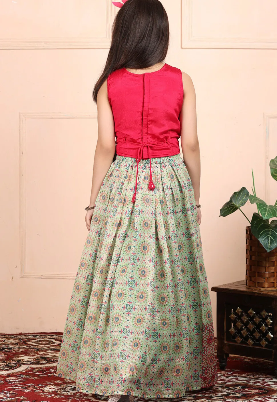 Embroidered Georgette Lehenga in Light Green