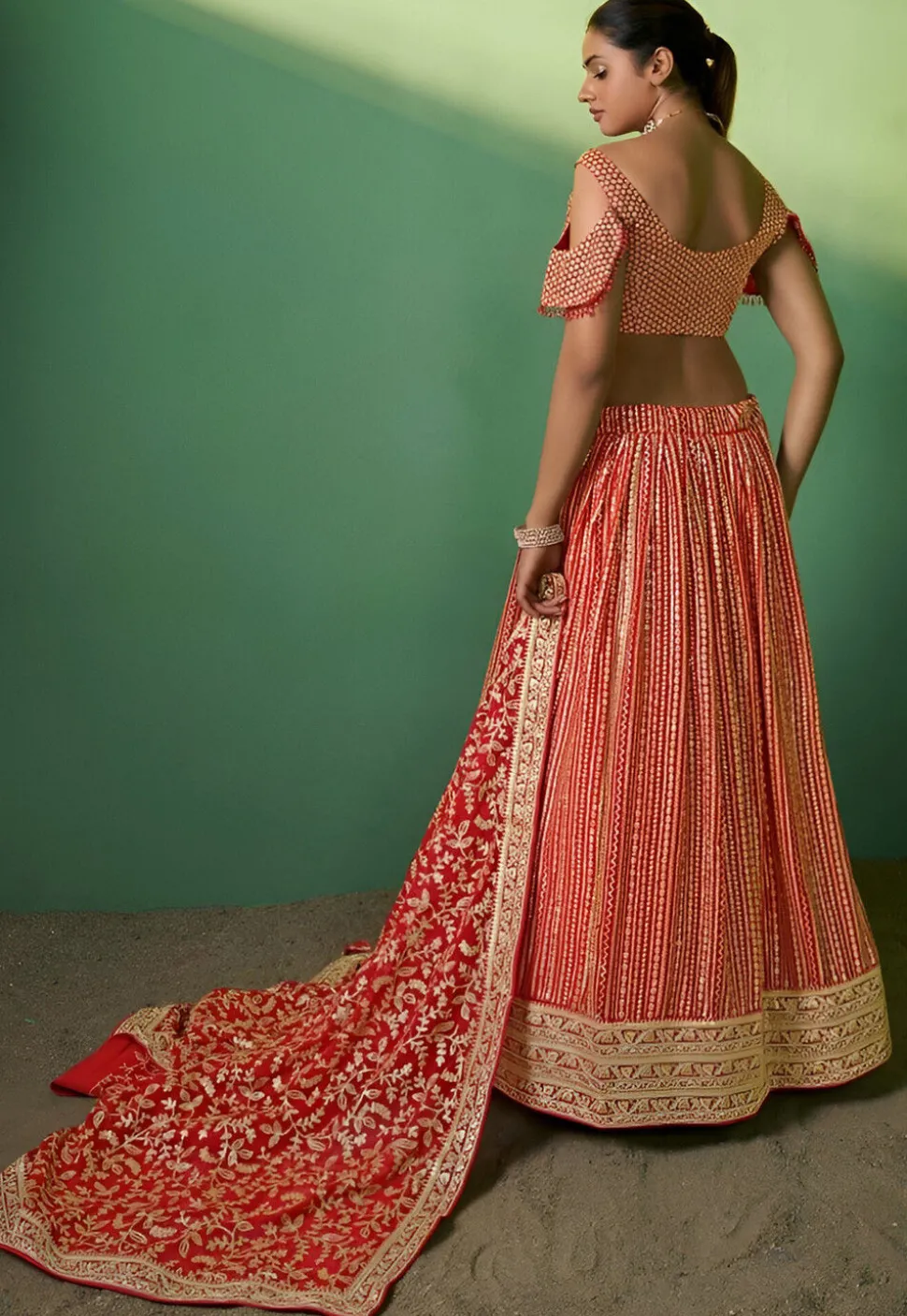 Embroidered Georgette Lehenga in Red