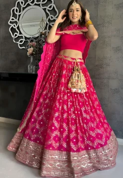 Embroidered Georgette Lehenga in Pink