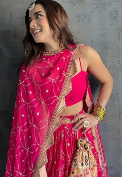 Embroidered Georgette Lehenga in Pink