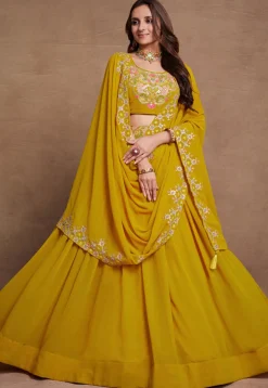 Embroidered Georgette Lehenga in Yellow