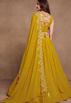 Embroidered Georgette Lehenga in Yellow