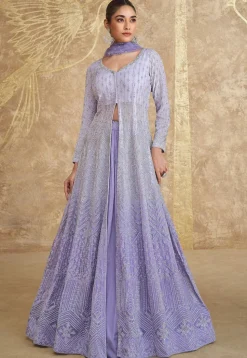 Embroidered Georgette Lehenga Purple