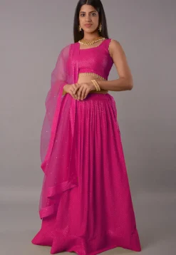 Embroidered Georgette Lehenga in Magenta