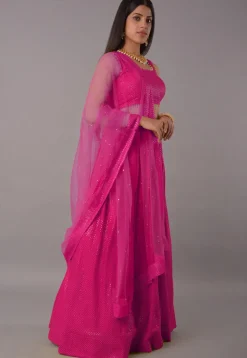 Embroidered Georgette Lehenga in Magenta