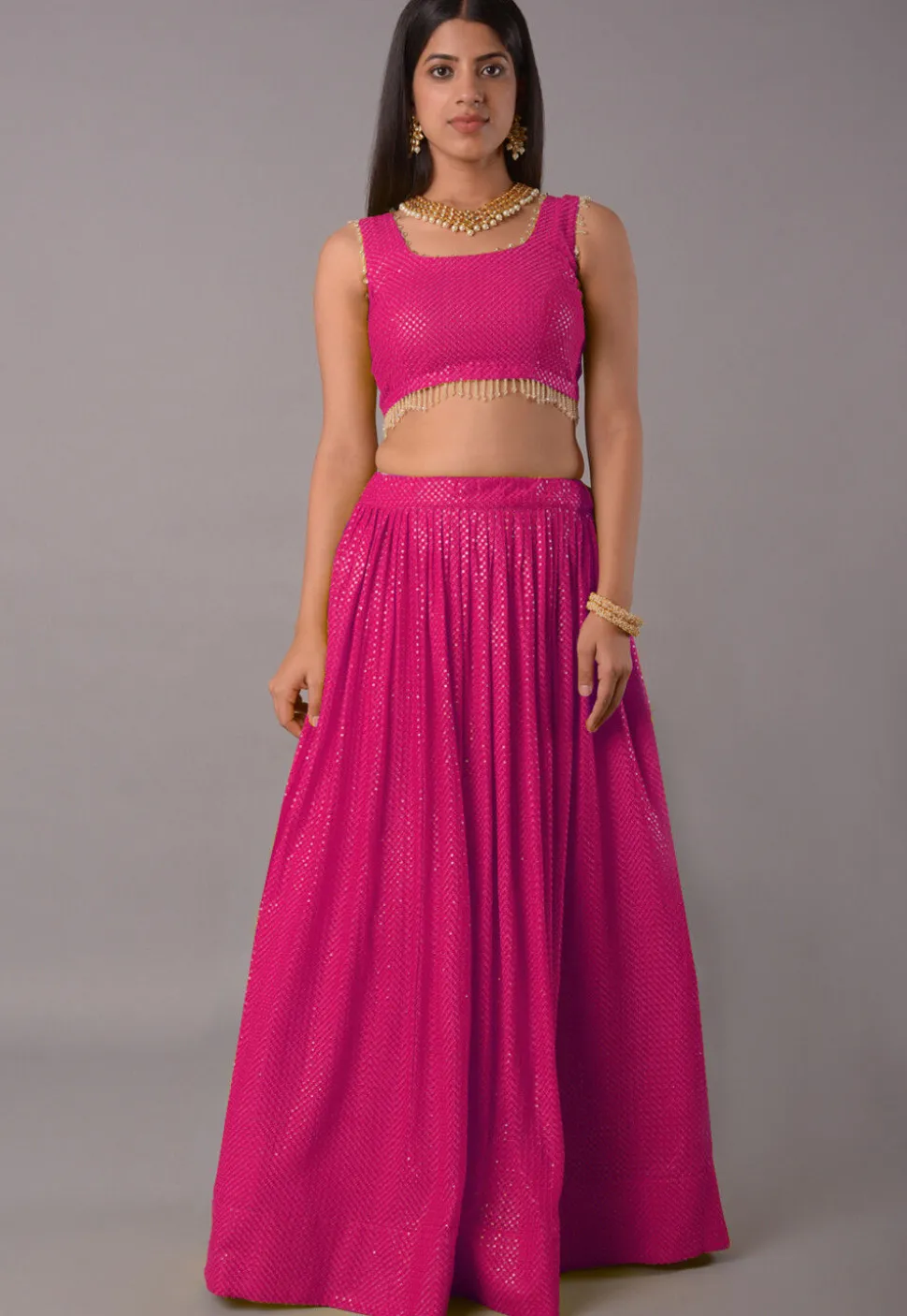 Embroidered Georgette Lehenga in Magenta