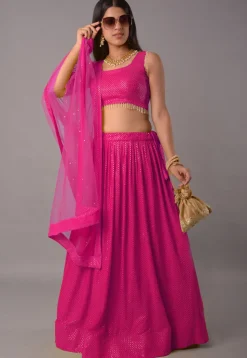 Embroidered Georgette Lehenga in Magenta