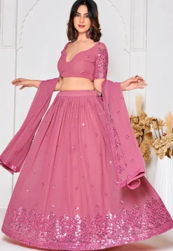 Embroidered Georgette Lehenga in Pink
