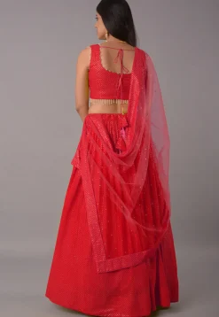 Embroidered Georgette Lehenga in Red