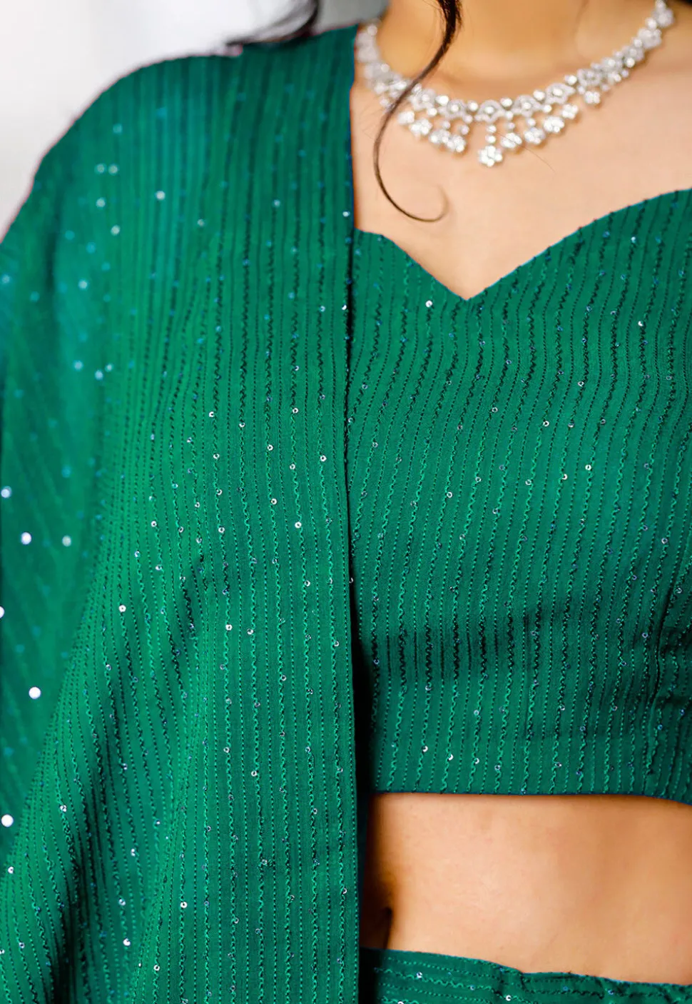 Embroidered Georgette Lehenga in Teal Green