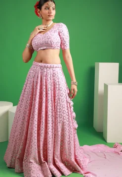 Embroidered Georgette Lehenga in Baby Pink