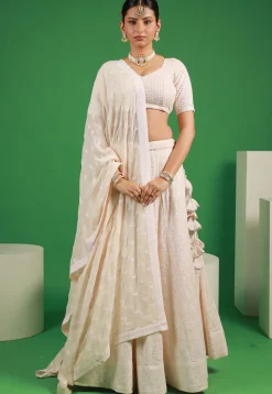 Embroidered Georgette Lehenga in Off-White