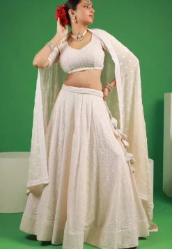 Embroidered Georgette Lehenga in Off-White