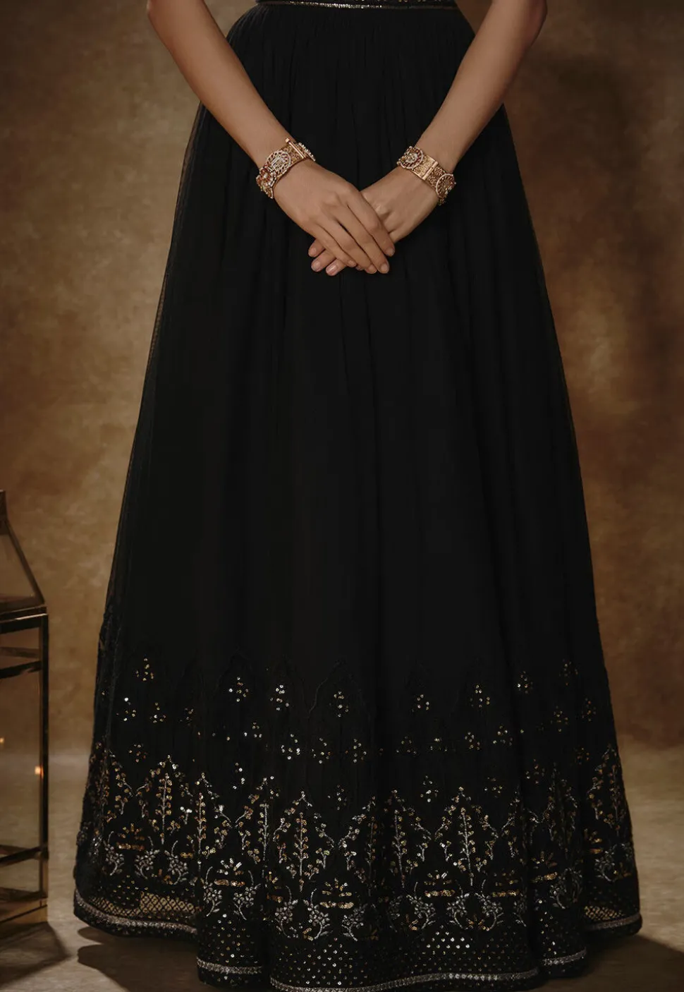 Embroidered Georgette Lehenga in Black