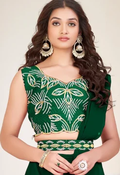 Embroidered Georgette Lehenga in Dark Green