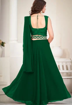Embroidered Georgette Lehenga in Dark Green
