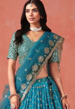 Embroidered Georgette Lehenga in Blue