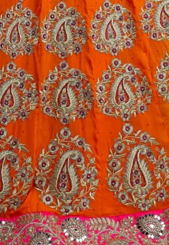 Embroidered Georgette Lehenga in Orange