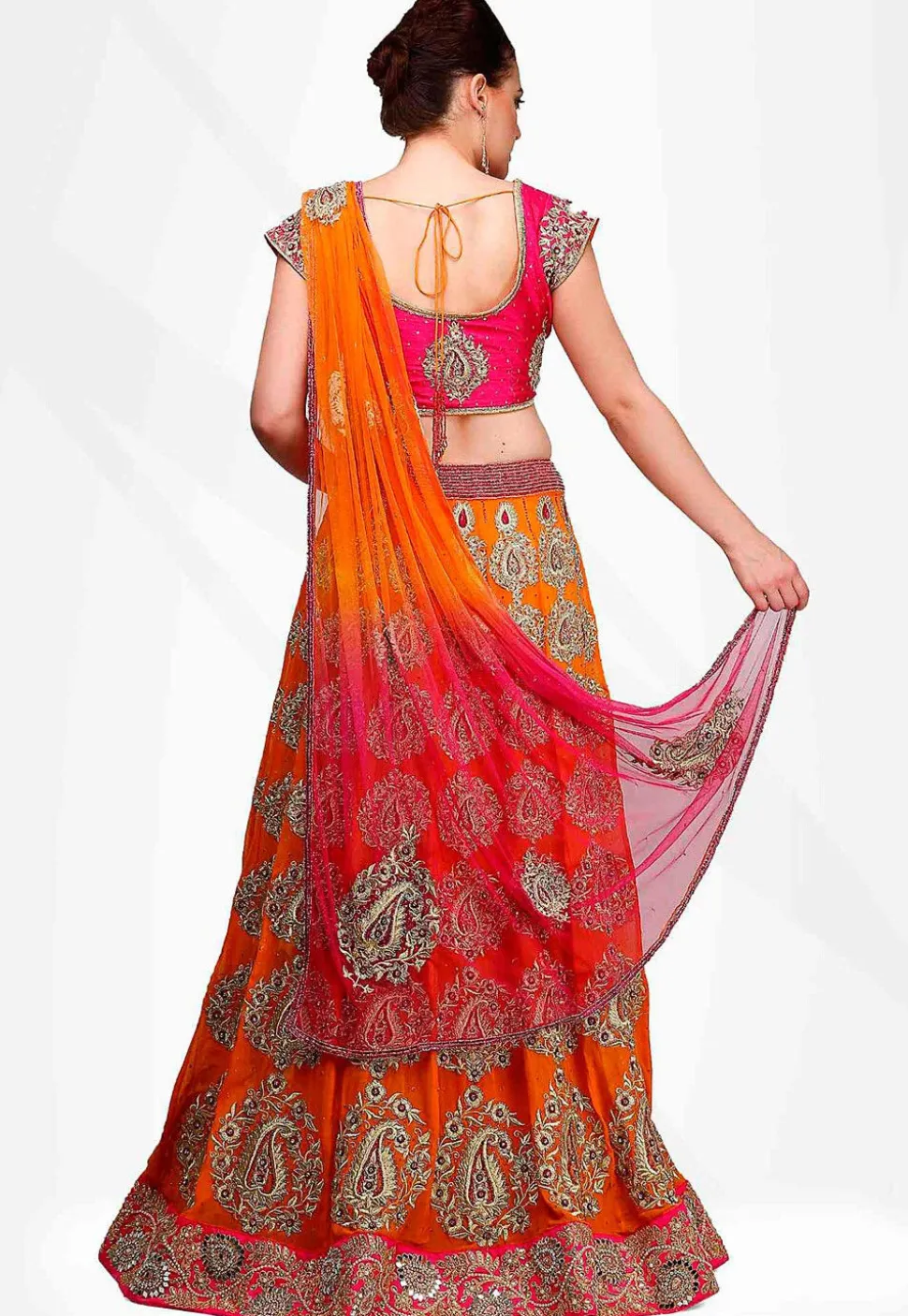 Embroidered Georgette Lehenga in Orange