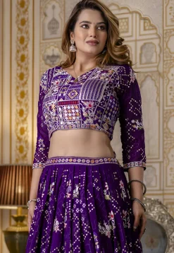 Embroidered Georgette Lehenga in Purple