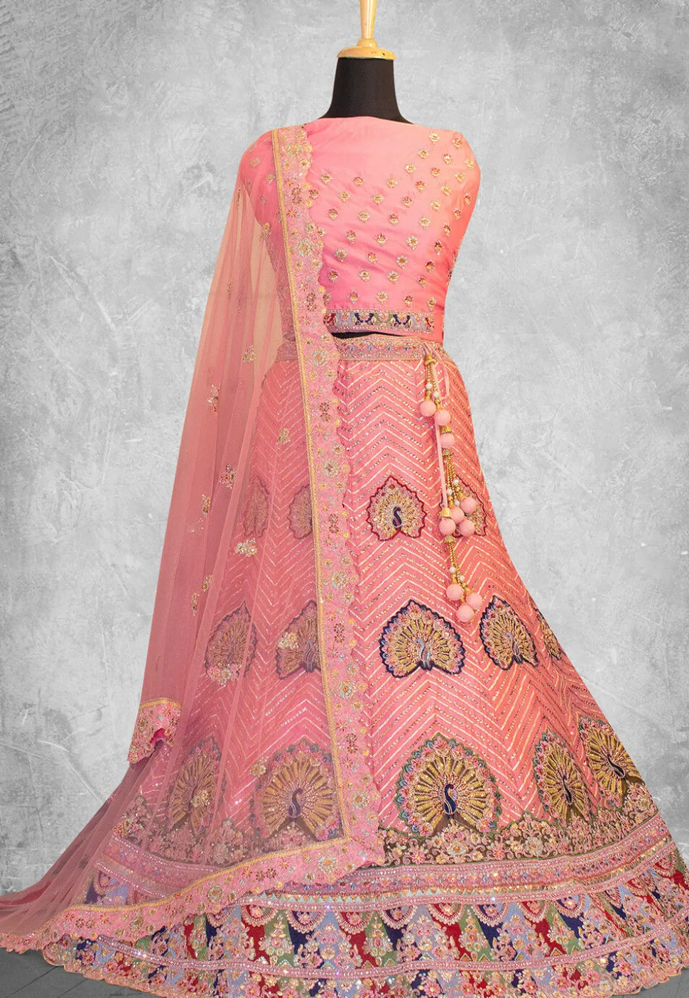 Embroidered Georgette Lehenga in Peach