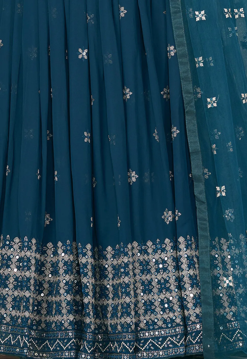 Embroidered Georgette Lehenga in Teal Blue