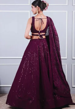 Embroidered Georgette Lehenga in Wine