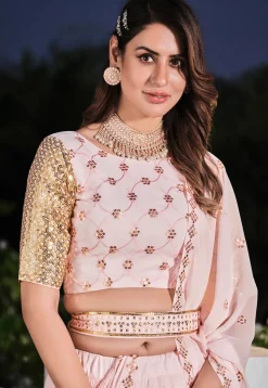 Embroidered Georgette Lehenga in Light Pink