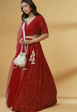 Embroidered Georgette Lehenga in Maroon