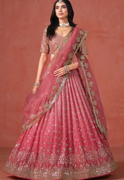 Embroidered Georgette Lehenga in Pink