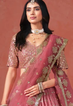Embroidered Georgette Lehenga in Pink
