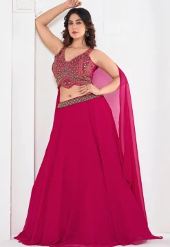 Embroidered Georgette Lehenga in Pink