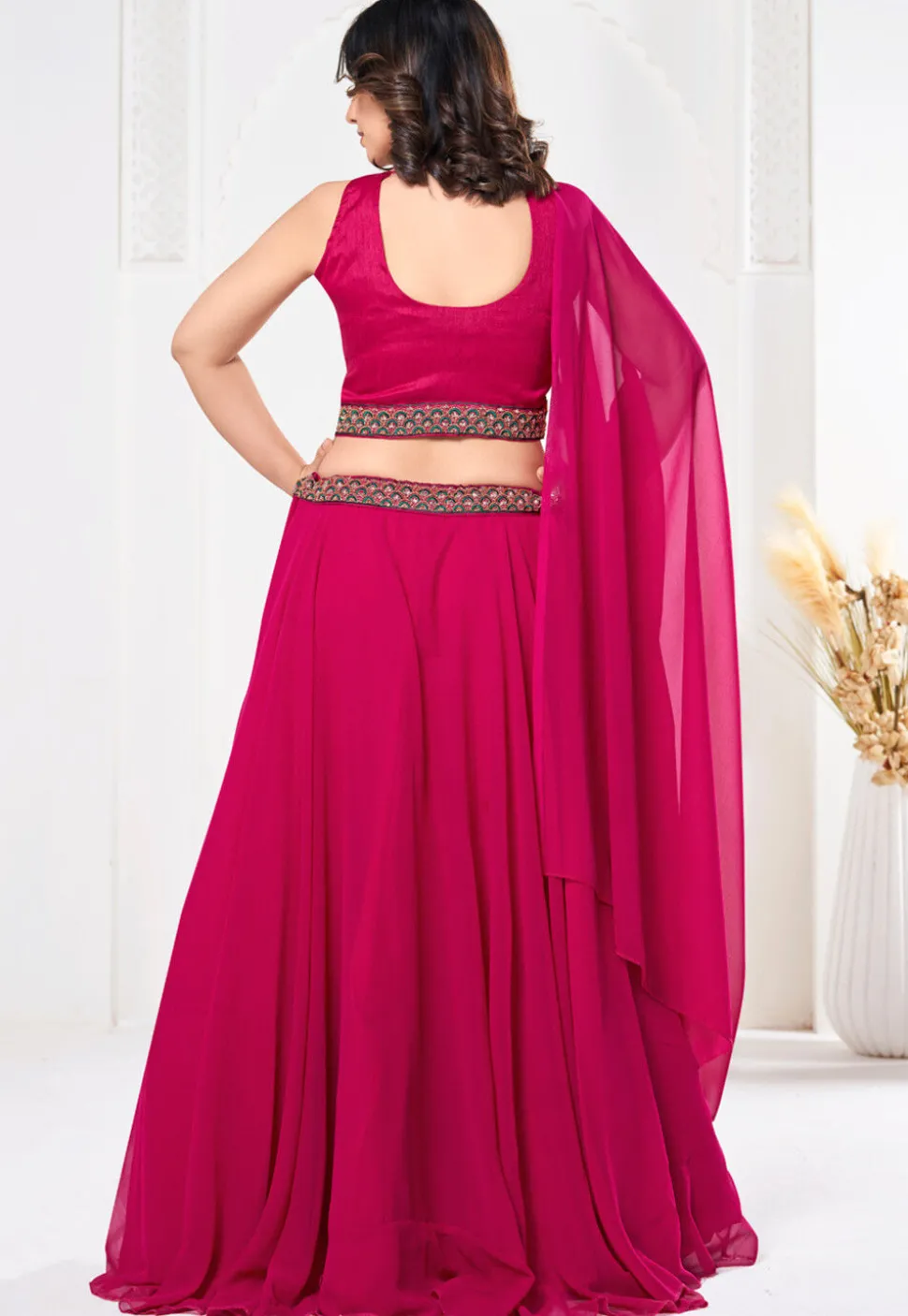 Embroidered Georgette Lehenga in Pink