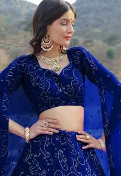 Embroidered Georgette Lehenga in Royal Blue