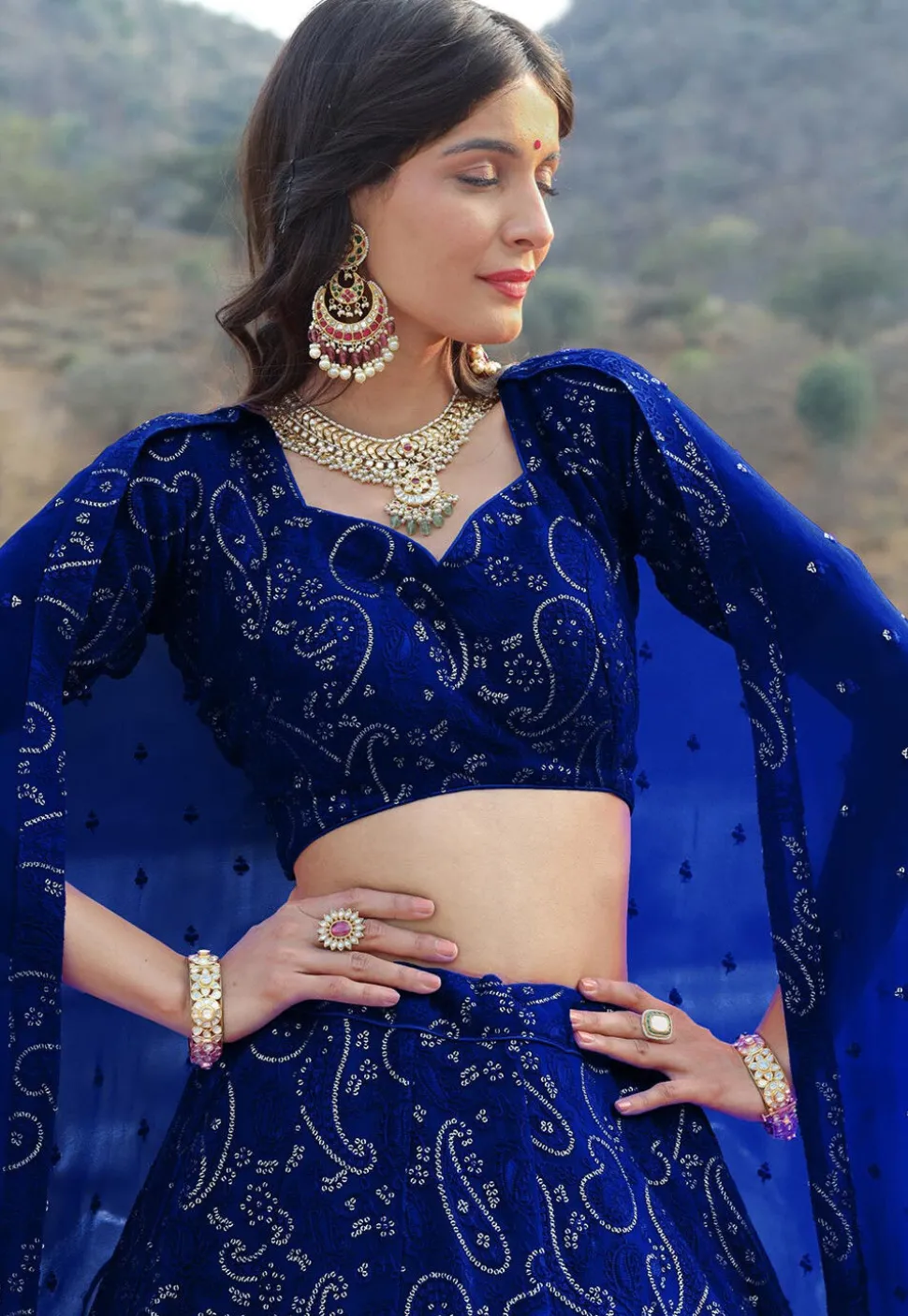 Embroidered Georgette Lehenga in Royal Blue