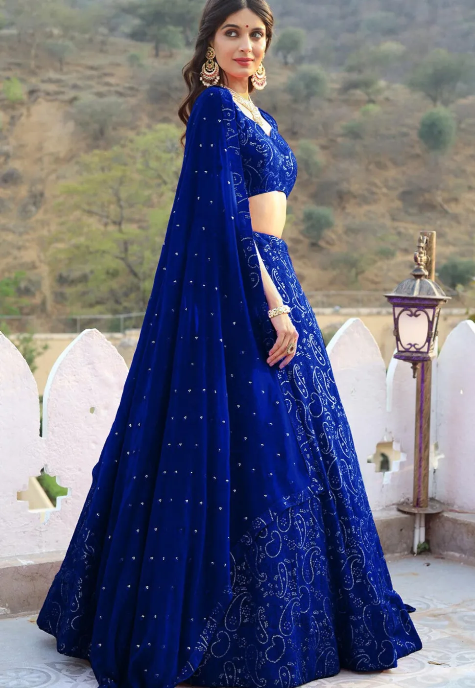 Embroidered Georgette Lehenga in Royal Blue