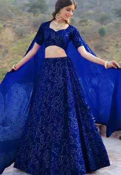 Embroidered Georgette Lehenga in Royal Blue