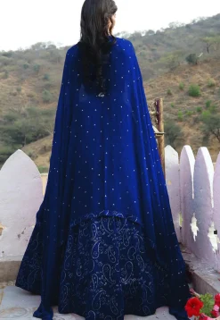 Embroidered Georgette Lehenga in Royal Blue