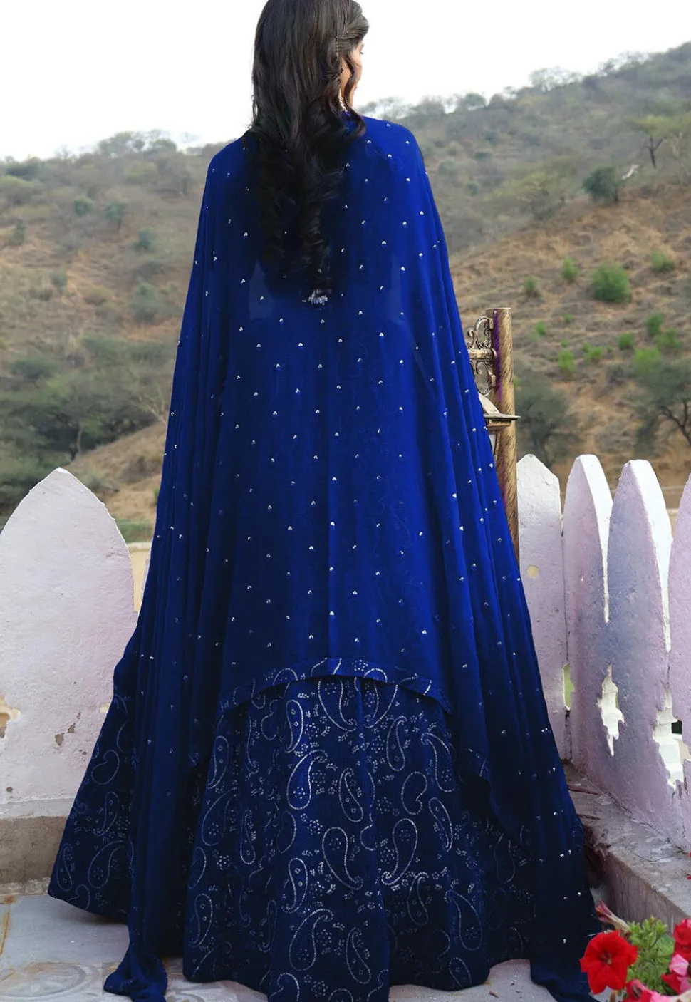 Embroidered Georgette Lehenga in Royal Blue