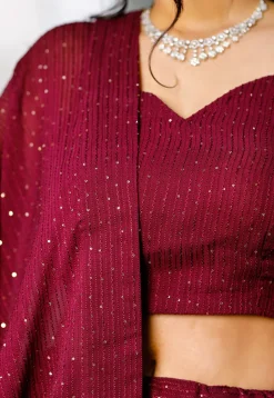 Embroidered Georgette Lehenga in Maroon