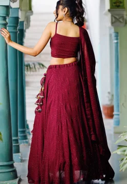 Embroidered Georgette Lehenga in Maroon