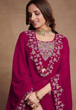 Embroidered Georgette Lehenga in Fuchsia