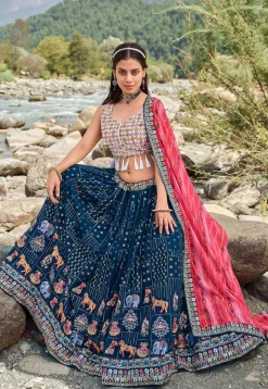 Embroidered Georgette Lehenga in Blue
