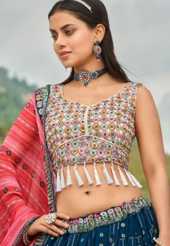 Embroidered Georgette Lehenga in Blue