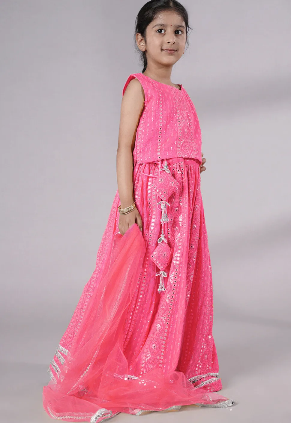 Embroidered Georgette Lehenga in Pink